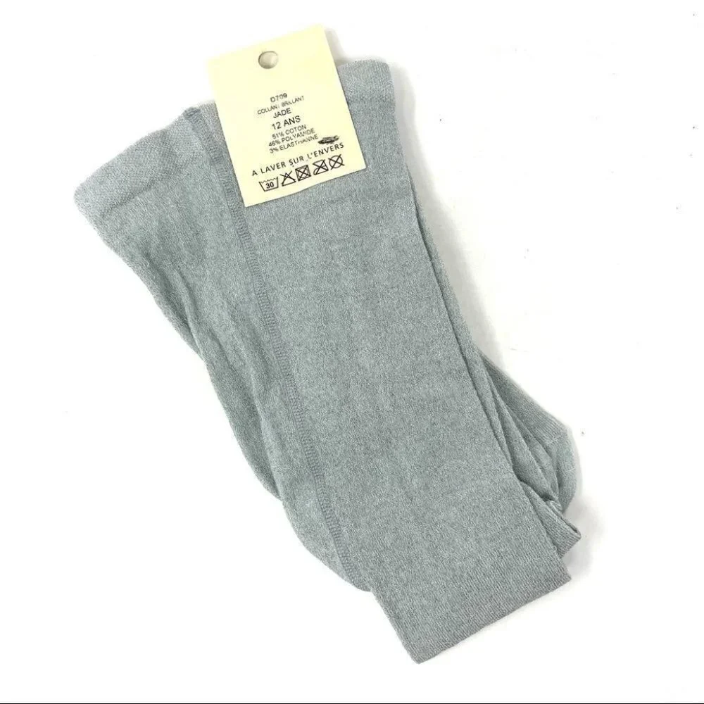 * NEW 𝅺EMILE et Ida Grey Metallic Full Foot Tights Size 12 Years Made in France